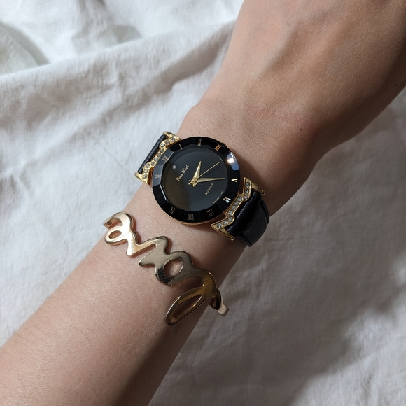 Pierre Nicol gold crystal lug faceted black leather watch - Picture 2 of 14